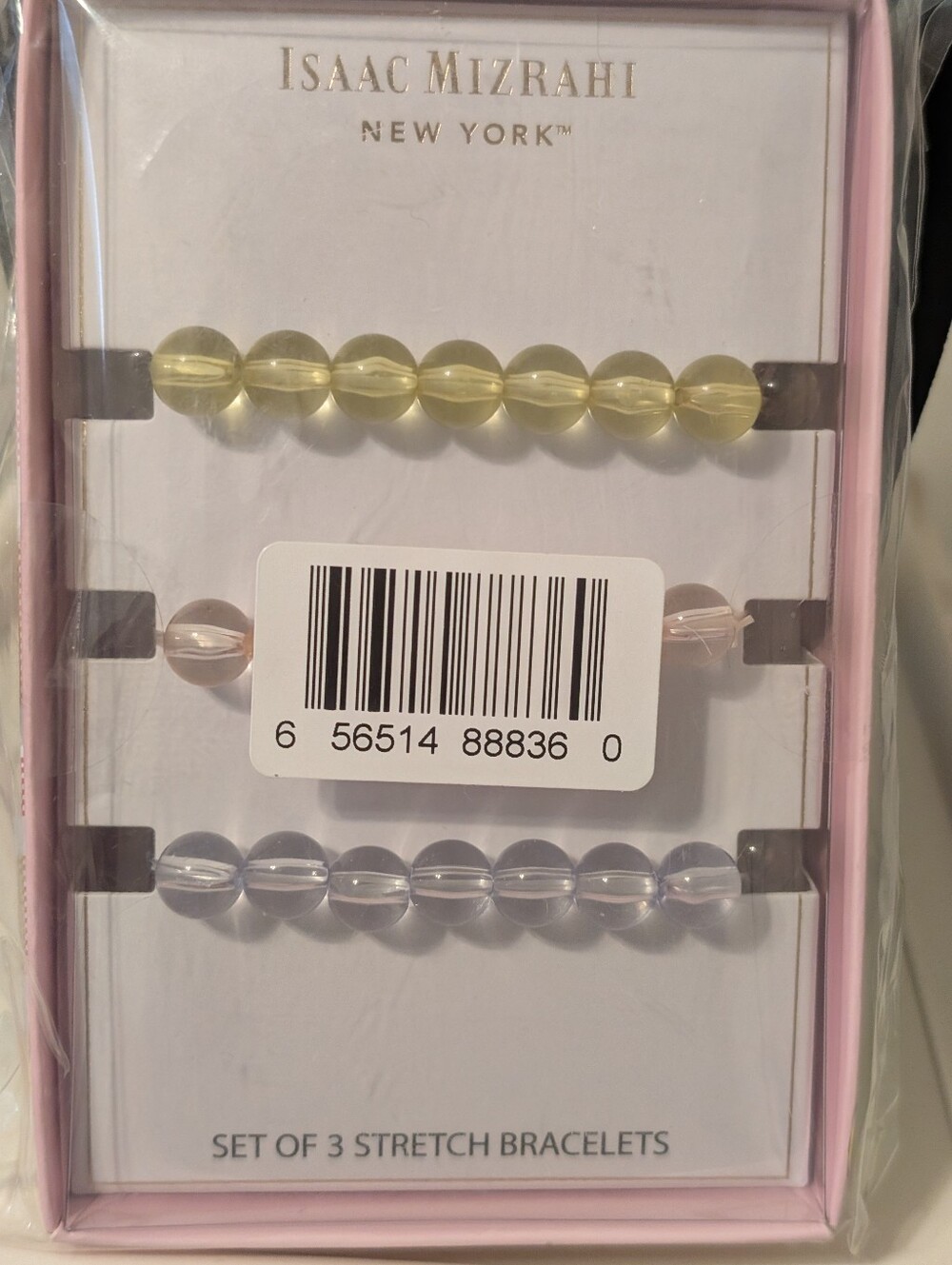 Isaac Mizrahi Three-Strand Beaded Stretch Bracelets in Yellow, Pink, Clear